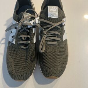 New Balance Khaki and White Sneakers